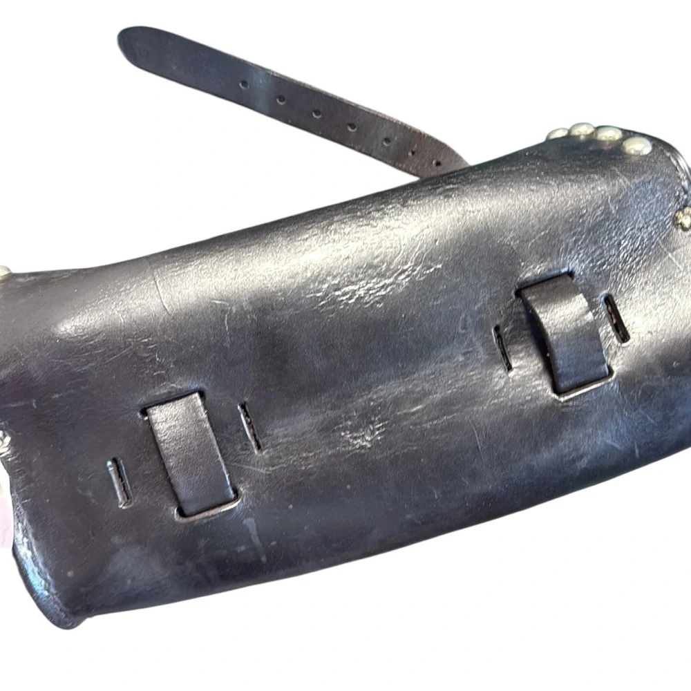 Motorcycle Rider Travel Small Luggage Storage Box Case Black Leather Studded